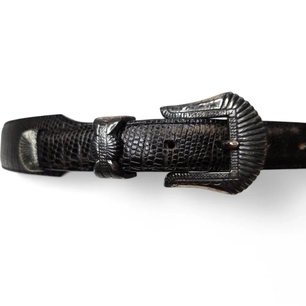 Silver Creek Croc Embossed Distressed Metal Western Belt Women's Ranch Retro 28